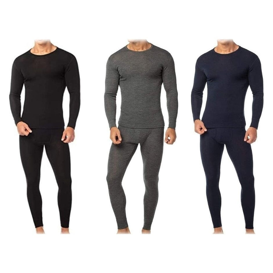 4-Piece: Mens Cotton Fleece Thermal Sets Image 1