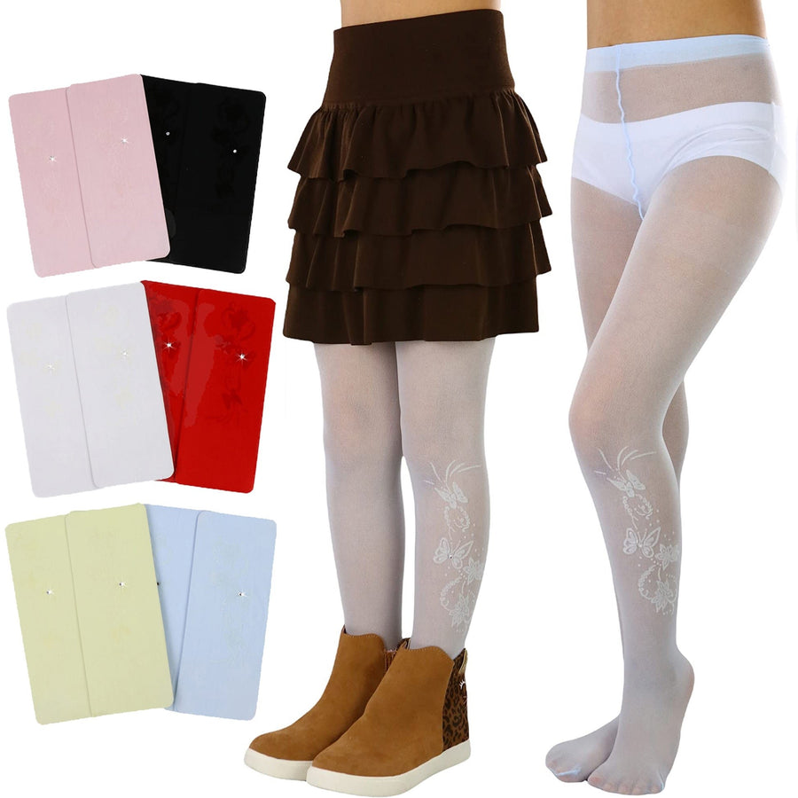 6-Pack: ToBeInStyle Girls Butterflies and Flower Print Pantyhose Image 1