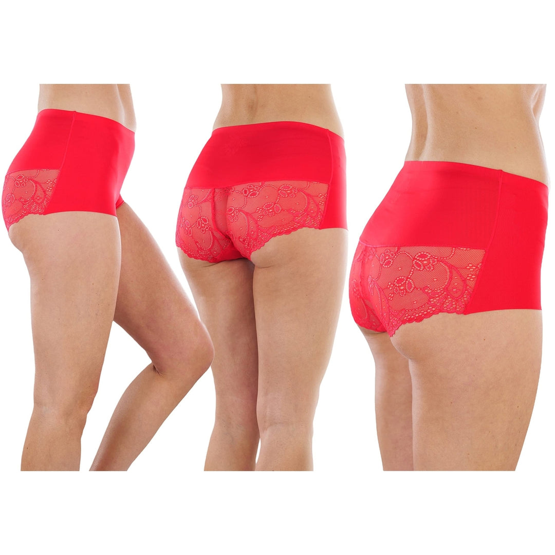 6-Pack: ToBeInStyle Womens High Waisted Seamless Laser Cut Half Lace Cut Off Back Panties Image 3