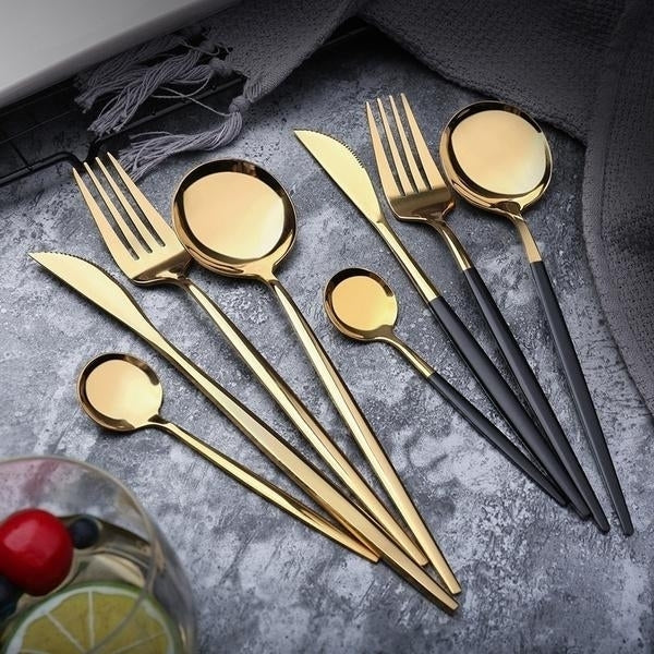 4-Pieces: Mirror Polish Dinnerware Set Stainless Steel Cutlery Set Flat Tableware Image 1