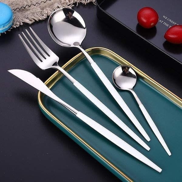 4-Pieces: Mirror Polish Dinnerware Set Stainless Steel Cutlery Set Flat Tableware Image 2