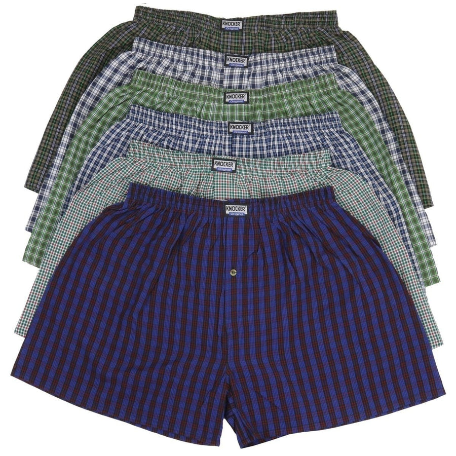 6-Pack: Mens Plaid Premium Cotton Woven Boxer Shorts Image 1