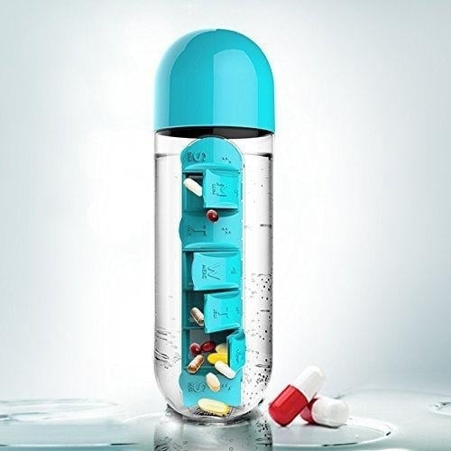 7-Day Pill Tablet Medicine Organizer Water Drink Bottle Holder Box Image 1