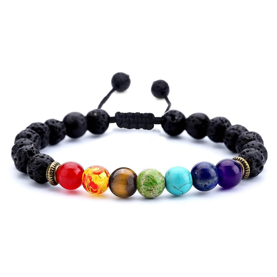 8mm Lava Rock 7 Chakras Braided Bracelet Image 1