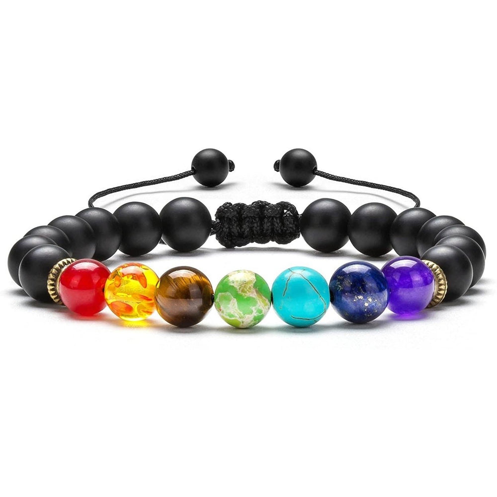 8mm Lava Rock 7 Chakras Braided Bracelet Image 2