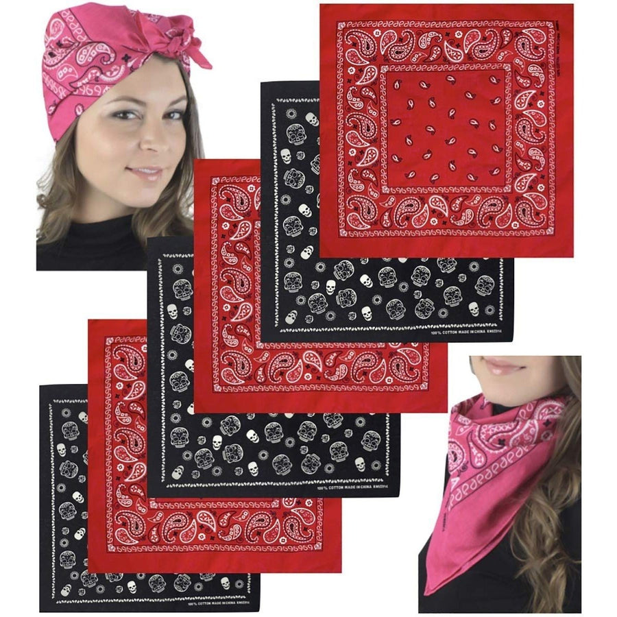 6-Pack: Unisex Classic Cotton Graphic Bandanas Image 1