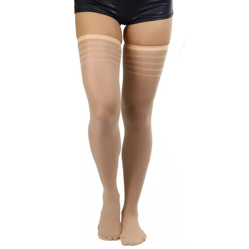 6-Pack: Womens Striped Top Classic Thigh High Stockings Image 2