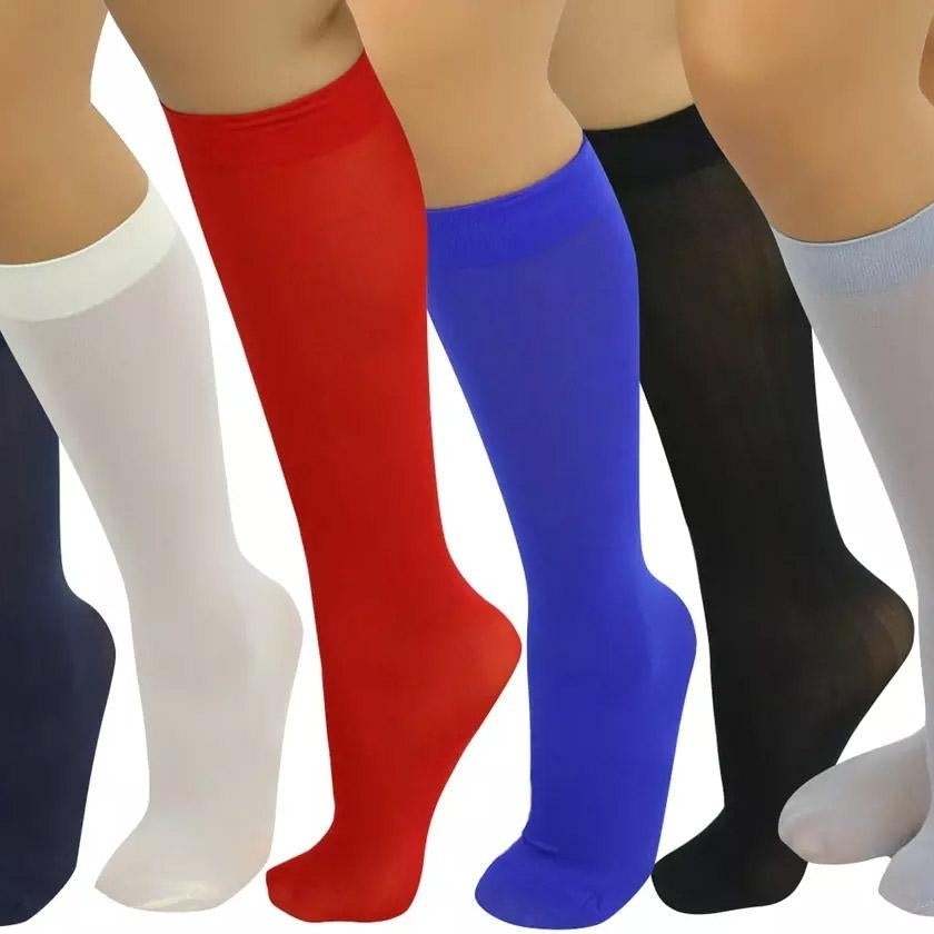 6-Pair: Assorted Knee High Opaque Nylon Classic Socks Image 2