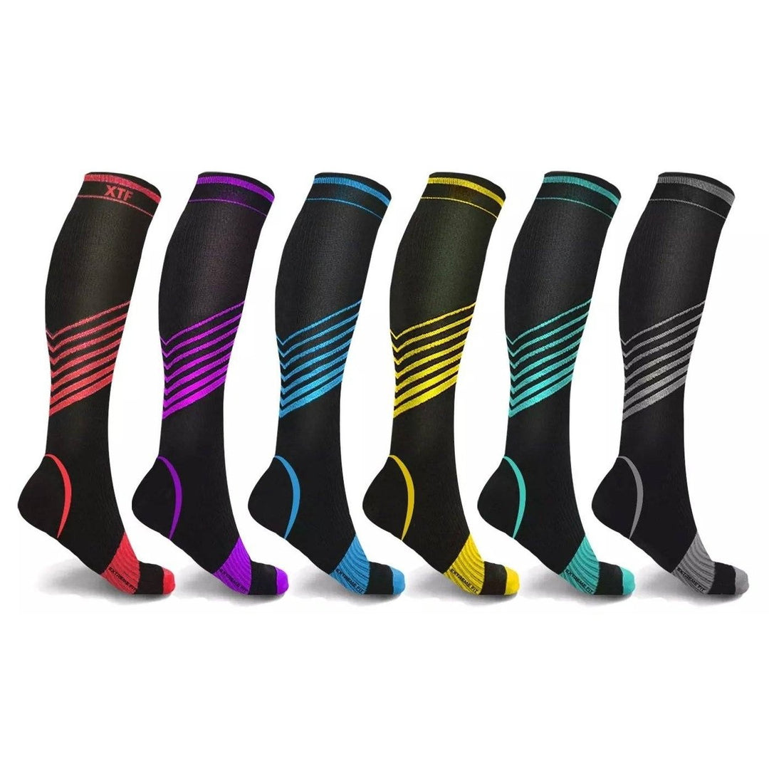 6-Pair: Ultra V-Striped Knee-High Compression Socks Image 1