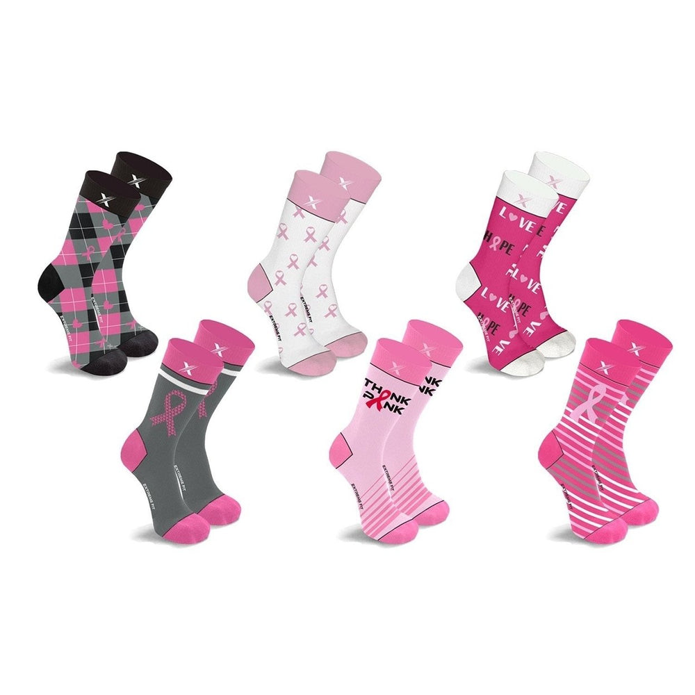 6-Pairs: Breast Cancer Awareness Crew Length Everyday Wear Compression Socks Image 2