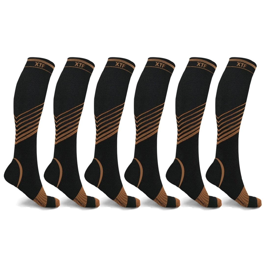 6-Pairs: Ultra V-Striped Knee-Length Compression Socks Image 1