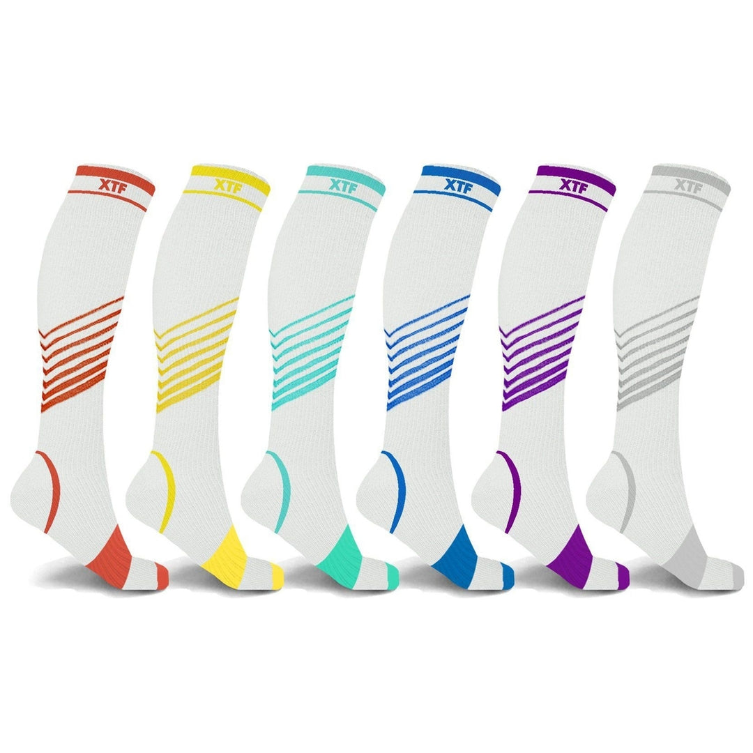 6-Pairs: Ultra V-Striped Knee-Length Compression Socks Image 3