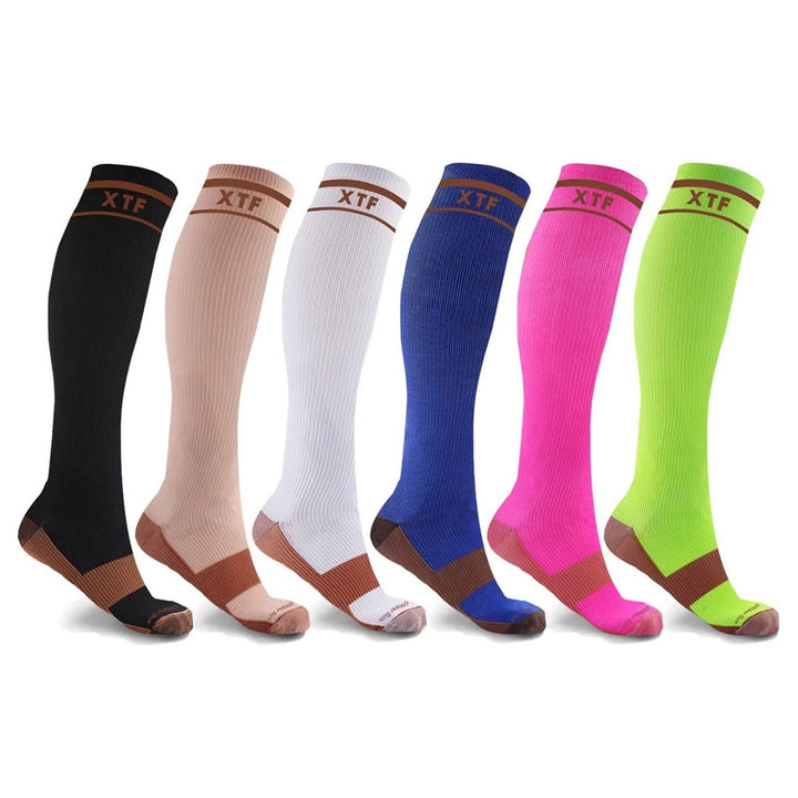 6-Pairs: Unisex Copper-Infused Knee High Compression Socks Image 1