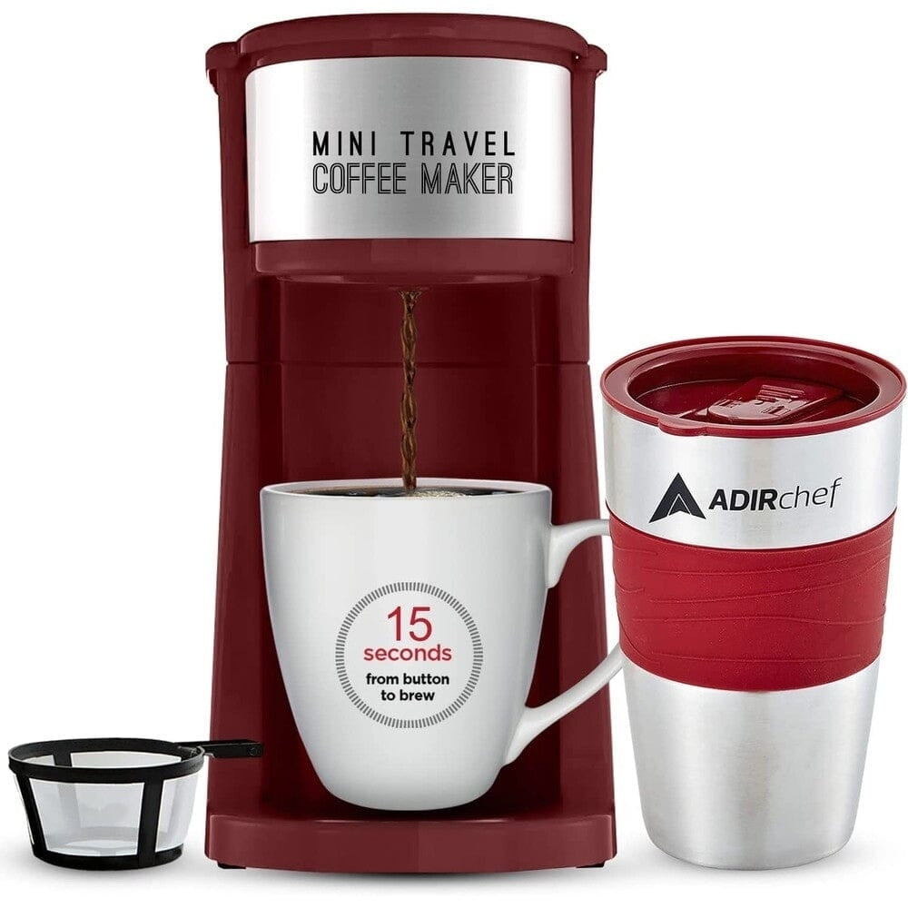 AdirChef Mini Travel Single Serve Coffee Maker and 15 oz. Travel Mug Coffee Tumbler and Reusable Filter Image 2