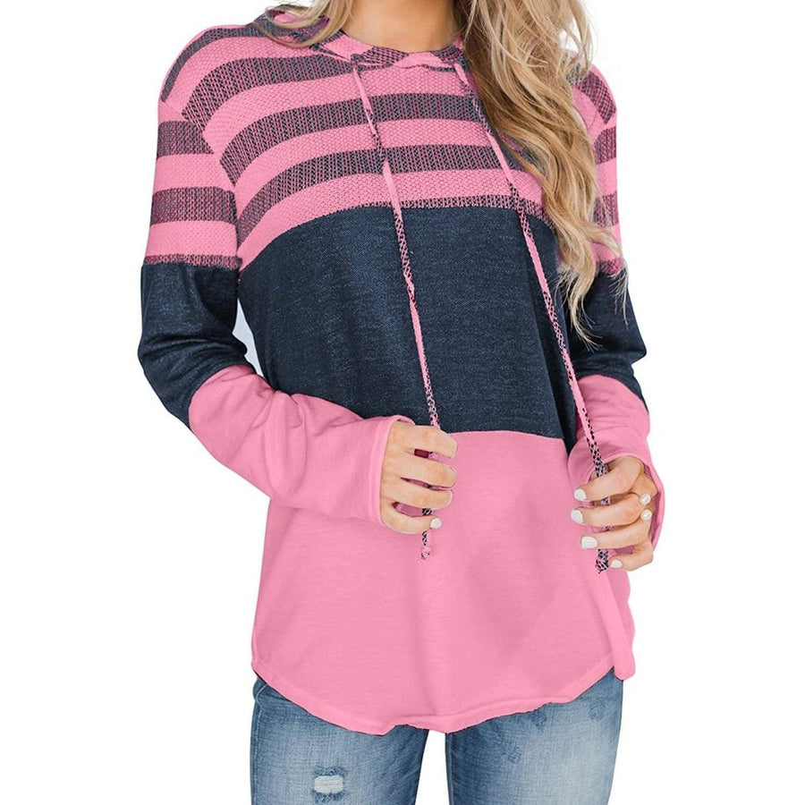 Actloe Women Long Sleeve Striped Color Block Casual Hoodies Image 1