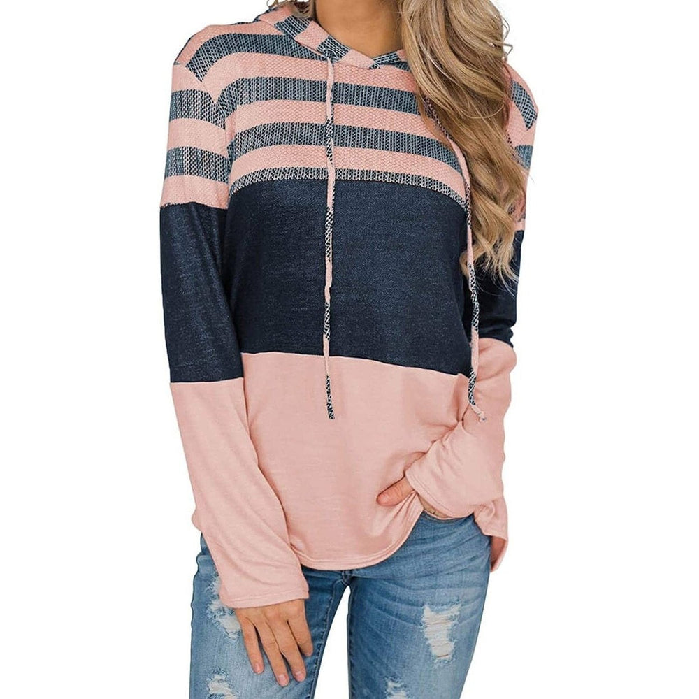 Actloe Women Long Sleeve Striped Color Block Casual Hoodies Image 2