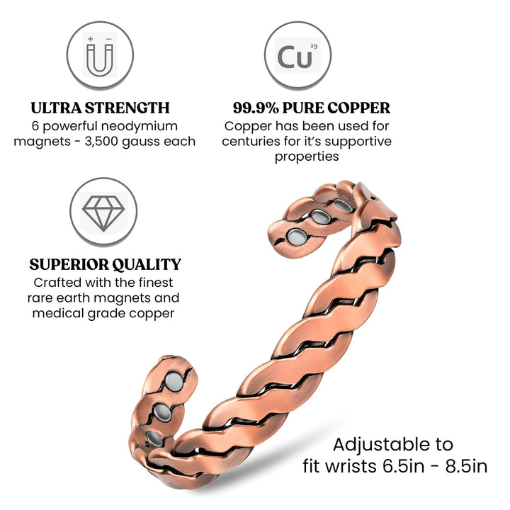 Adjustable Cuff Copper Magnetic Therapy Bracelet Bangle for Men and Women Twisted Design Image 6