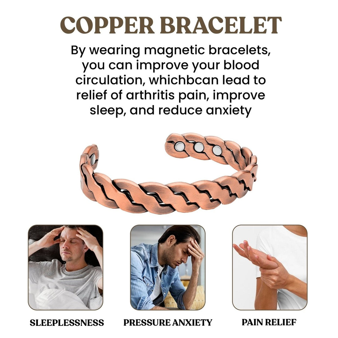 Adjustable Cuff Copper Magnetic Therapy Bracelet Bangle for Men and Women Twisted Design Image 7