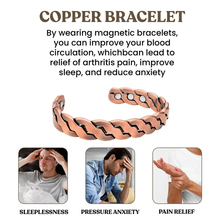 Adjustable Cuff Copper Magnetic Therapy Bracelet Bangle for Men and Women Twisted Design Image 7