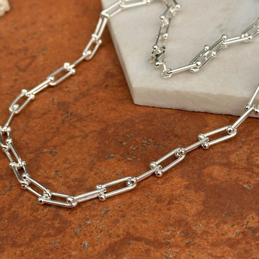 925 Real Solid Silver Solid U Link Hardware Chain Necklace Anti-Tarnish Image 1