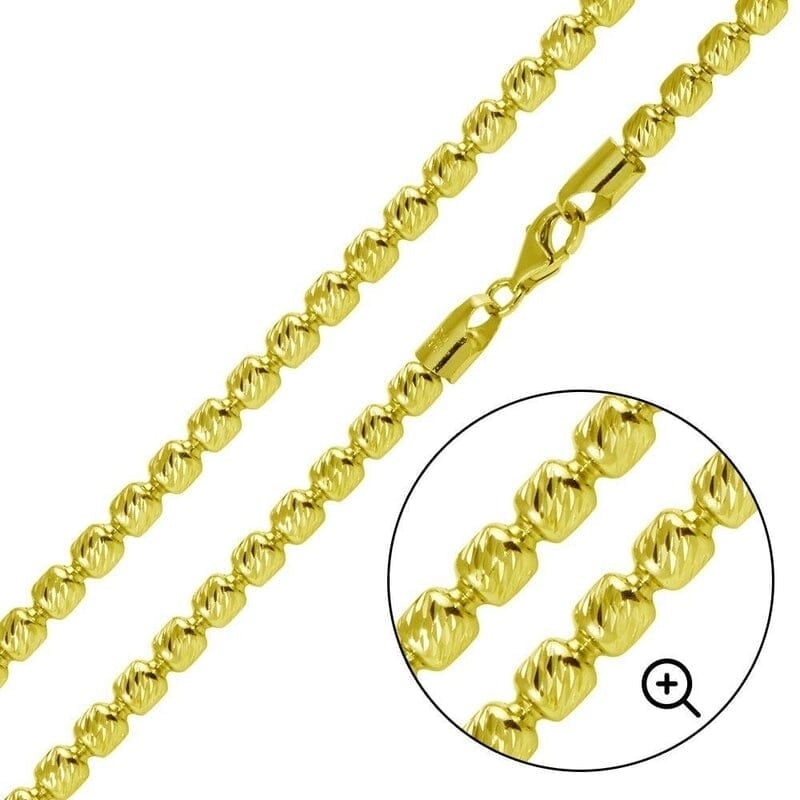 925 Sterling Silver 14K Yellow Gold Plated 3MM Moon Cut Oval Barrel Beaded Chain Image 1