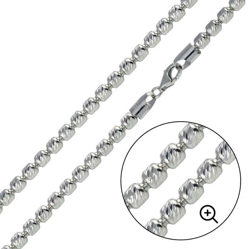 925 Sterling Silver 3mm Moon Cut Oval Barrel Beaded Chain Necklace Image 1