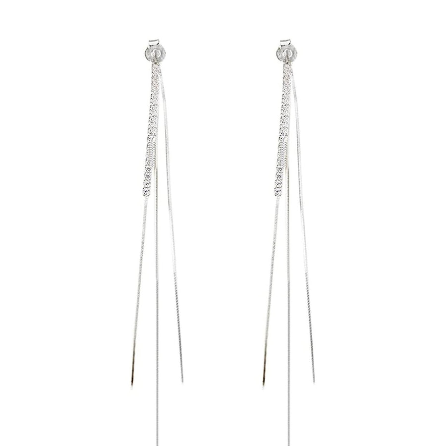 925 Sterling Silver Dangle Chain Tassel Earrings Image 1