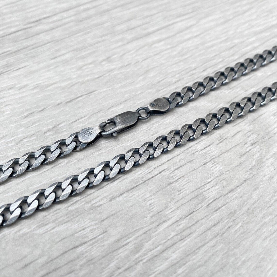 925 Sterling Silver Italian Solid Flat Cuban Curb Link Chain 5.7mm Titanium Gunmetal Finish Image 1