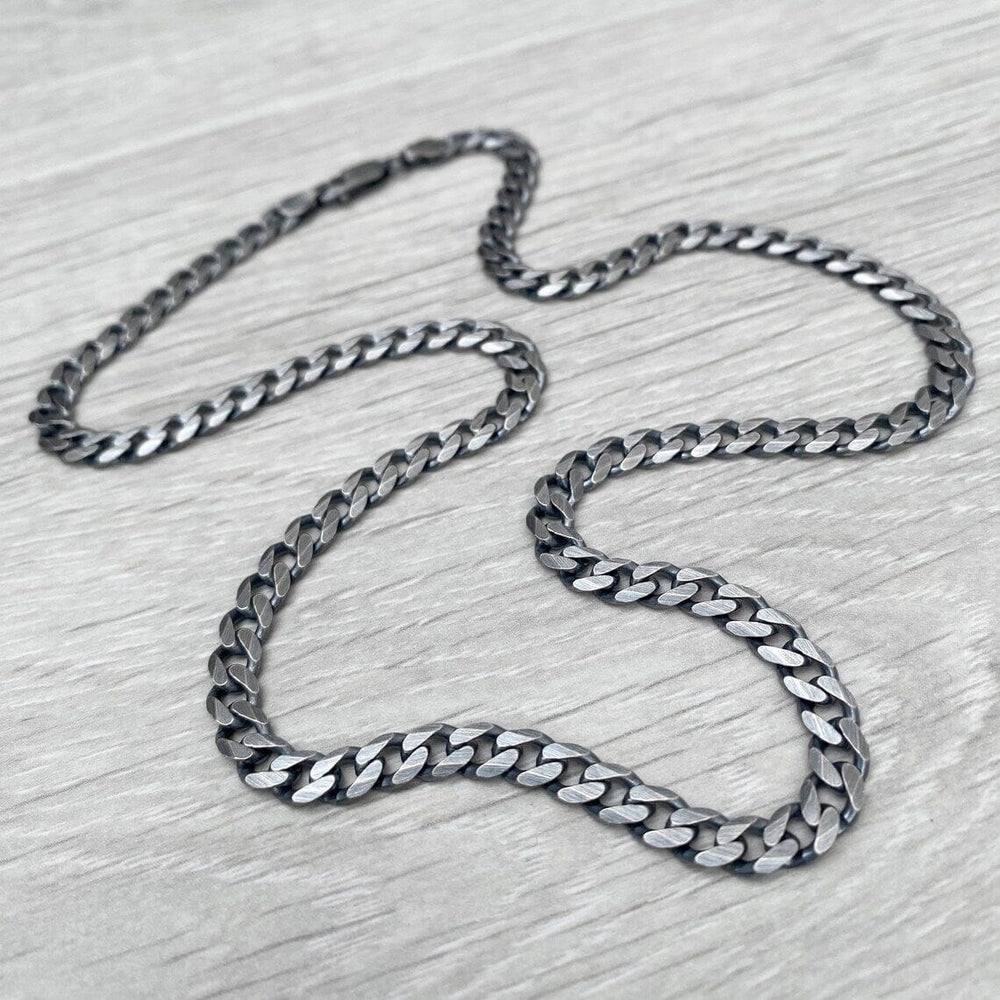 925 Sterling Silver Italian Solid Flat Cuban Curb Link Chain 5.7mm Titanium Gunmetal Finish Image 2