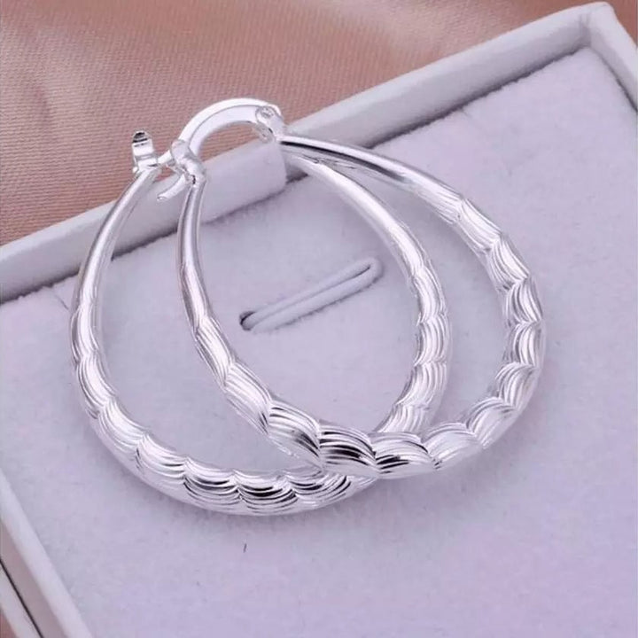 925 Sterling Silver Oval Filigree Hoop Earrings Image 1