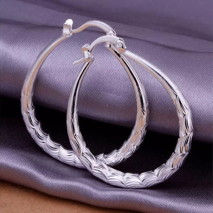 925 Sterling Silver Oval Filigree Hoop Earrings Image 2