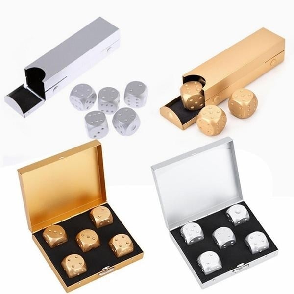 Aluminum Alloy Table Game Poker Games Dices Set with Storage Box Image 1