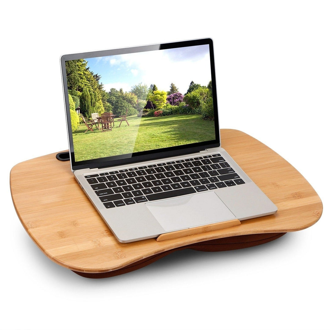 Bamboo Laptop Lap Desk with Pillow Cushion Stand Holder Table Image 4