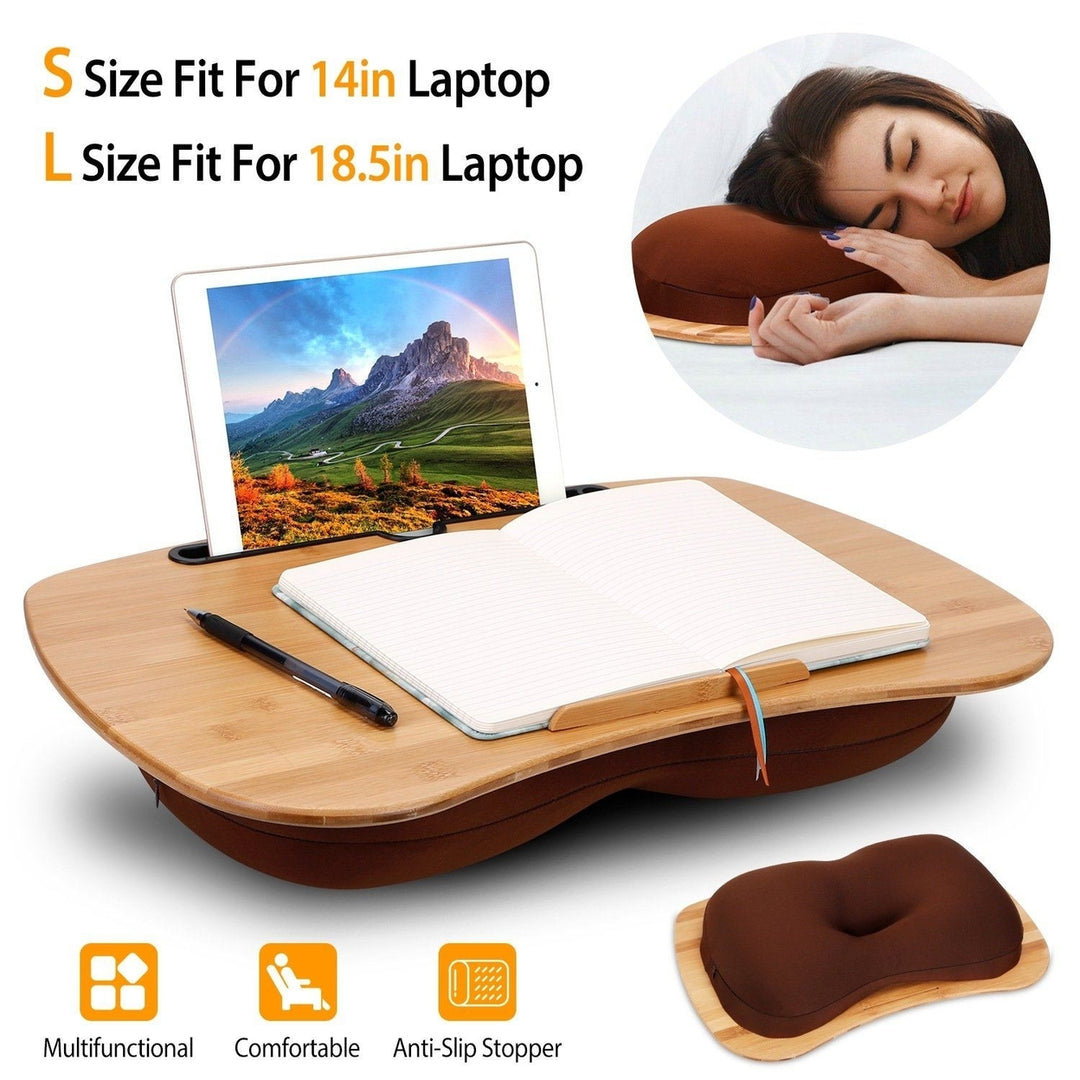 Bamboo Laptop Lap Desk with Pillow Cushion Stand Holder Table Image 8