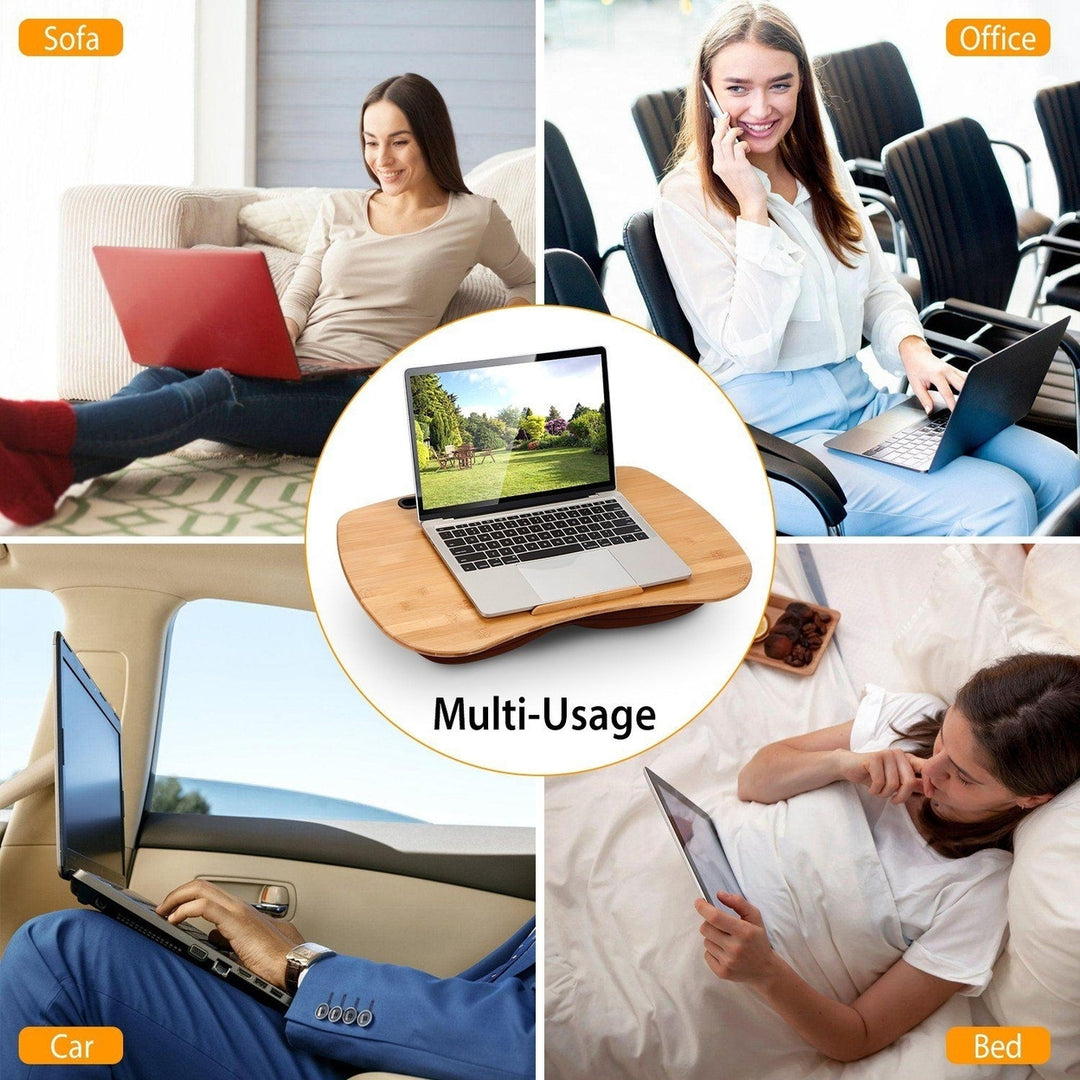 Bamboo Laptop Lap Desk with Pillow Cushion Stand Holder Table Image 10