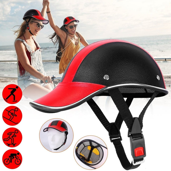 Baseball Cap Anti-UV Cycling Motorcycle Hat Leather Helmet Image 8