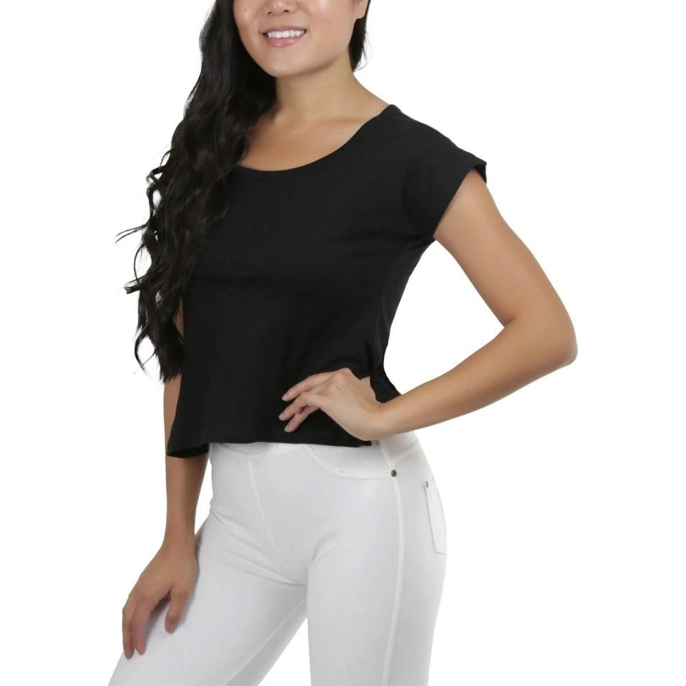 Basic Cotton Blend Cropped Tee Top Image 2