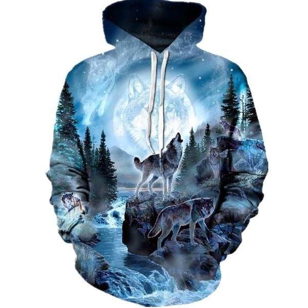 Autumn and Winter 3D Printed Wolf Sweatshirt Hoodie Image 1