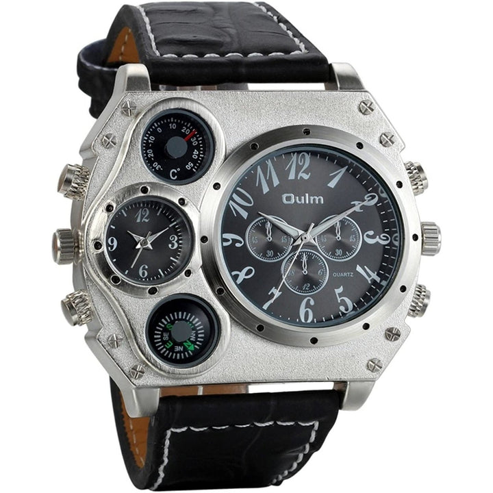 Avaner Mens Big Face Dual Time Zone Leather Strap Sport Watch Image 3