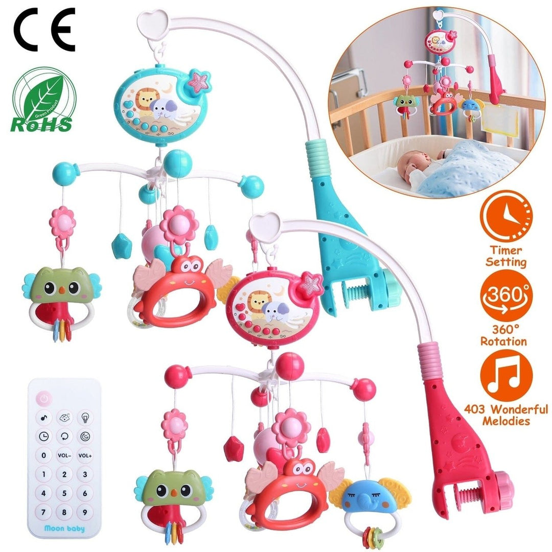 Baby Musical Crib Bed Bell Rotating Mobile Star Projection Image 4