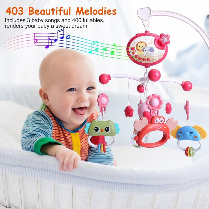 Baby Musical Crib Bed Bell Rotating Mobile Star Projection Image 6