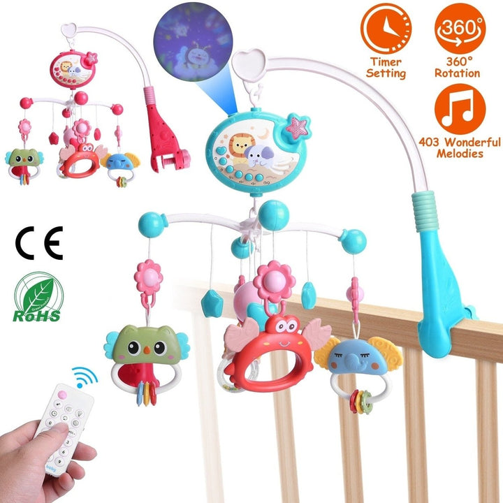 Baby Musical Crib Bed Bell Rotating Mobile Star Projection Image 7