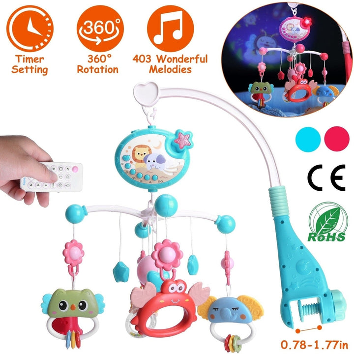 Baby Musical Crib Bed Bell Rotating Mobile Star Projection Image 8