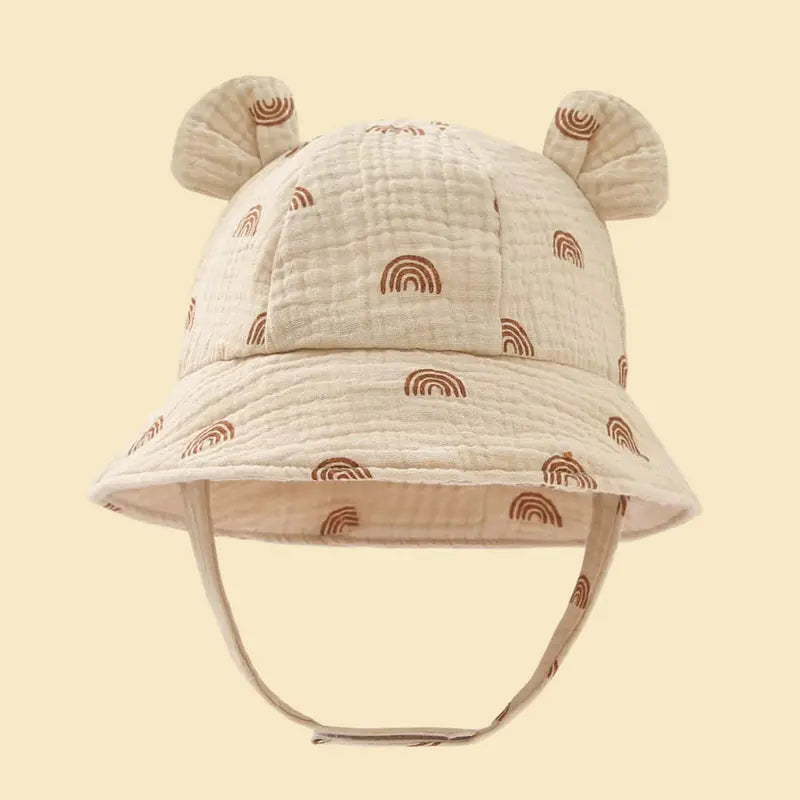 Baby Summer Beach Adjustable Bucket Cute Cotton Hat with Ears Image 1