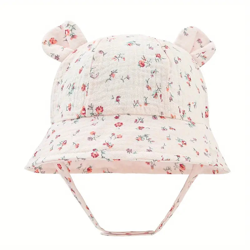 Baby Summer Beach Adjustable Bucket Cute Cotton Hat with Ears Image 3