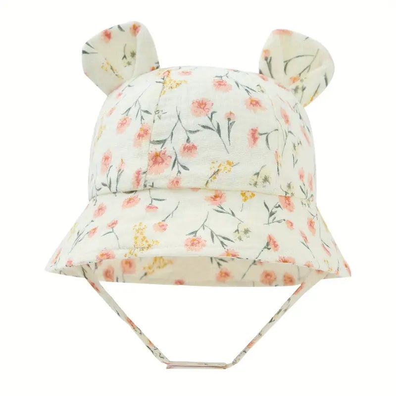 Baby Summer Beach Adjustable Bucket Cute Cotton Hat with Ears Image 4