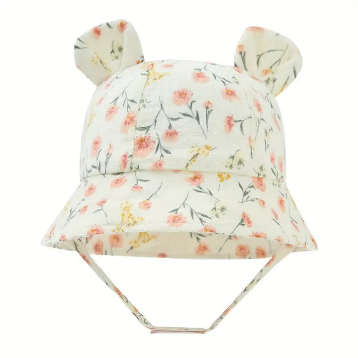 Baby Summer Beach Adjustable Bucket Cute Cotton Hat with Ears Image 1