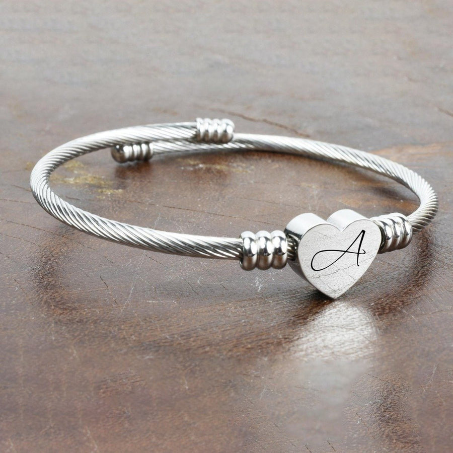 Heart Cable Initial Bracelet Hypoallergenic and Adjustable Image 1