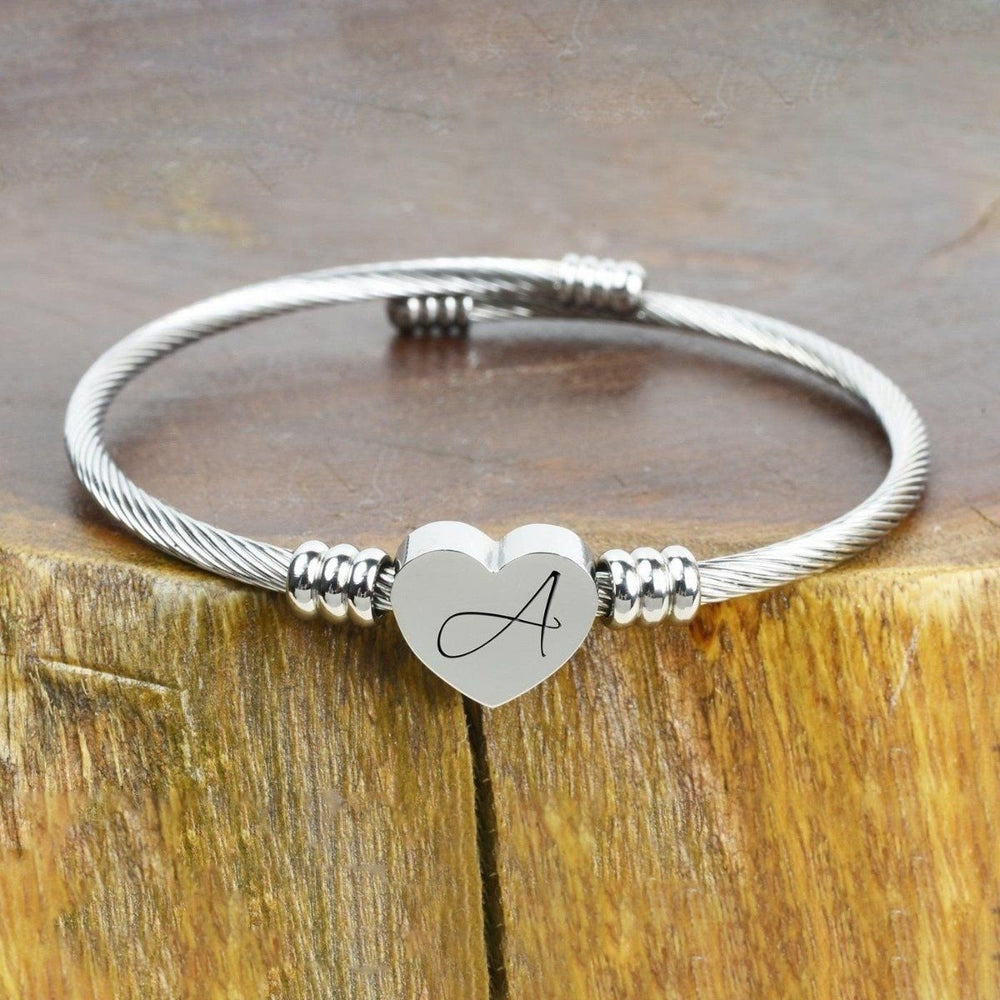 Heart Cable Initial Bracelet Hypoallergenic and Adjustable Image 2