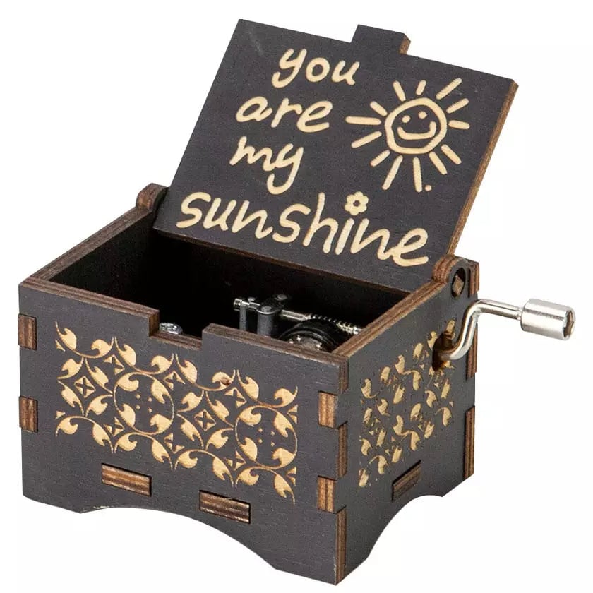 Hand Crank Vintage Wood Carved Sunshine Musical Box Image 1